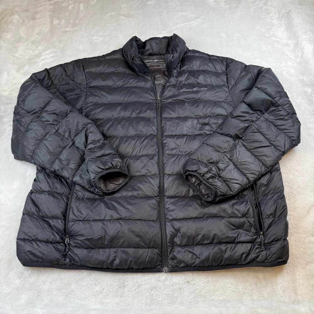 Eddie Bauer Mens‎ 2XL Black EB650 Down Puffer Lightweight Full Zip Jacket